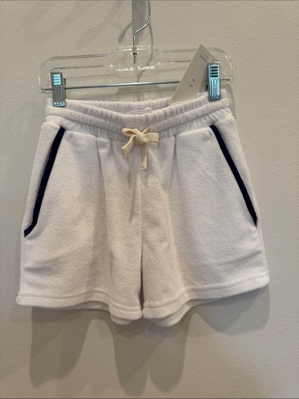 NWT Minnow Terry Shorts, White with Navy Trim Size 7/8